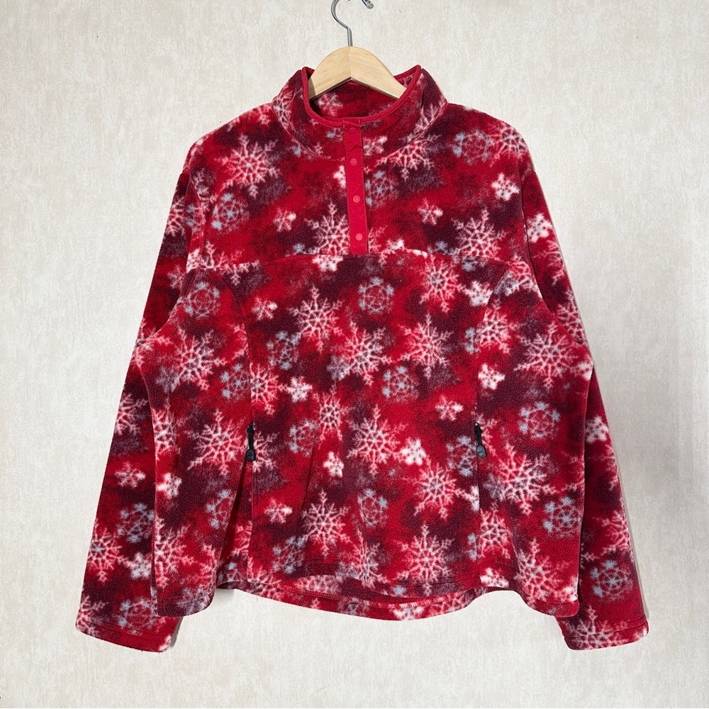 L.L. Bean Women’s Sweater Fleece Half-Zip Pullover Cozy in Red Snowflake 3X
